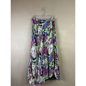 Sarah Arizona Reversible Floral Maxi Skirt Womens Medium Black Purple Green Rayo